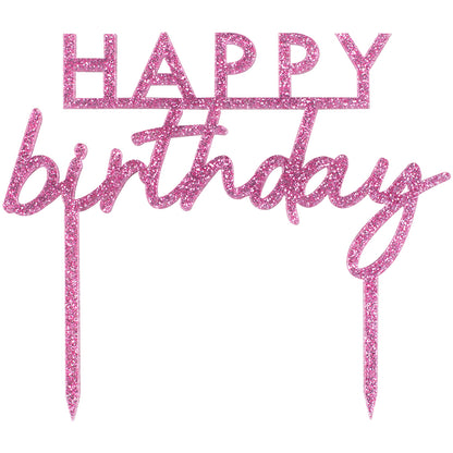Pink Glitter Acrylic Happy Birthday Cake Topper