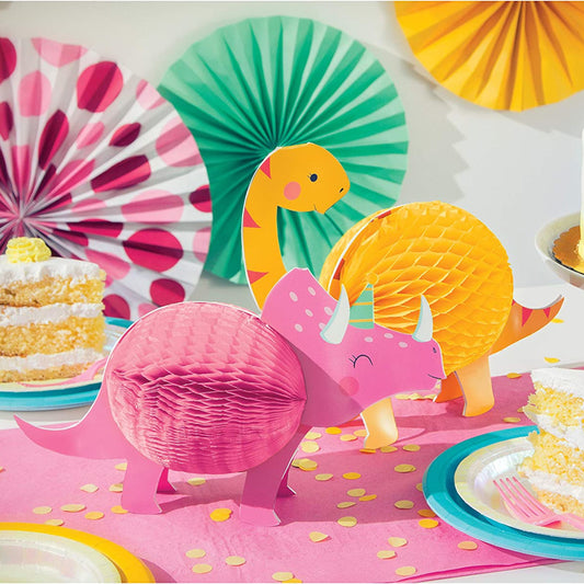 Girl Dino Honeycomb Centrepiece Set