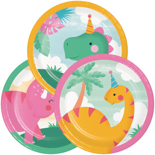 Girl Dino Paper Plates 18cm