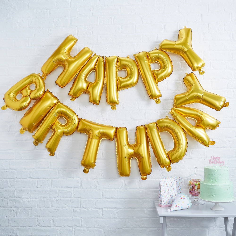 Gold Happy Birthday Foil Balloon Bunting