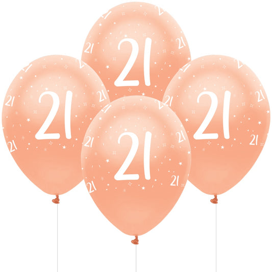 Pearlescent Rose Gold Age 21 Latex Balloons