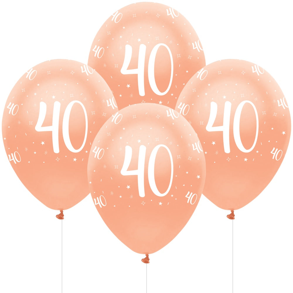 Pearlescent Rose Gold Age 40 Latex Balloons