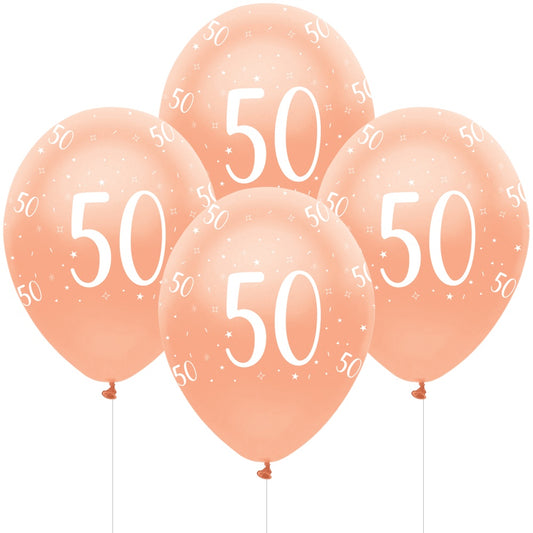 Pearlescent Rose Gold Age 50 Latex Balloons