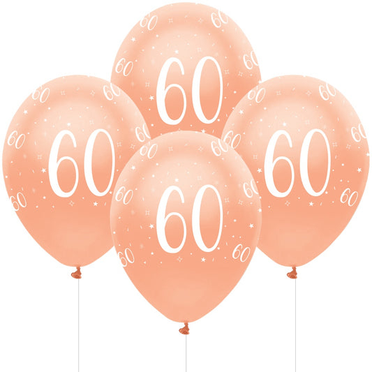 Pearlescent Rose Gold Age 60 Latex Balloons