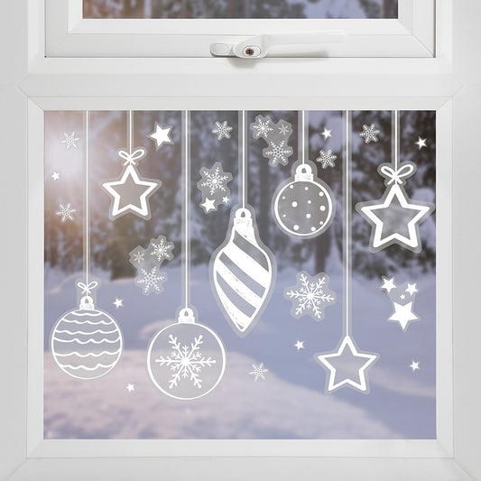 White Bauble, Star & Snowflake Christmas Window Stickers