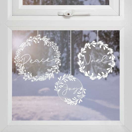 White Wreath Christmas Window Stickers