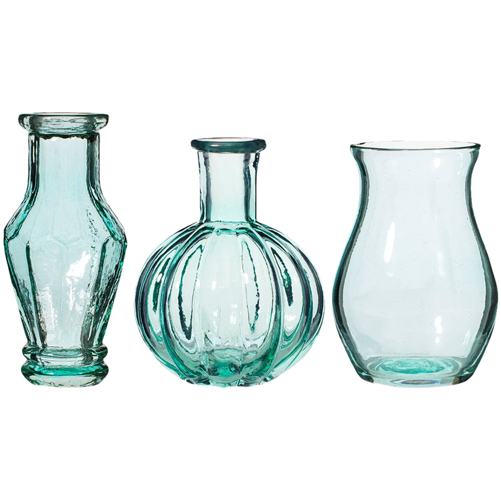 Set of 3 Recycled Glass Vintage Bud Vase Pale Blue