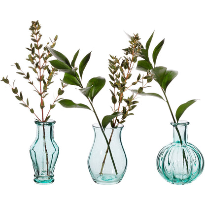Set of 3 Recycled Glass Vintage Bud Vase Pale Blue