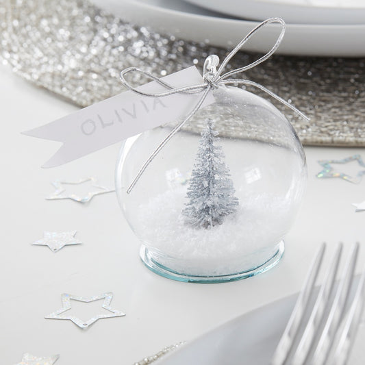 Silver Tree Snow Globe Christmas Place Cards