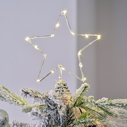 Silver Star Christmas Tree Topper with Lights