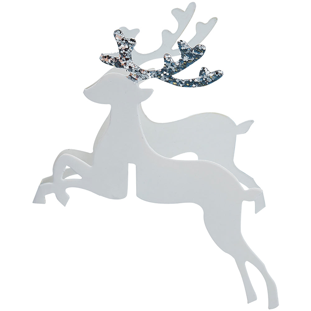 Silver Glitter Reindeer Glass Decoration
