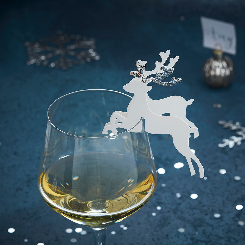Silver Glitter Reindeer Glass Decoration