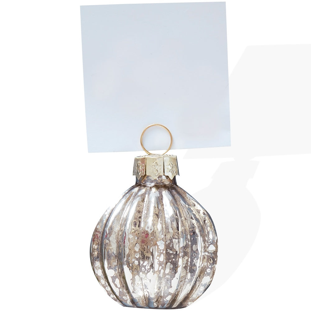 Silver Bauble Christmas Place Card Holders