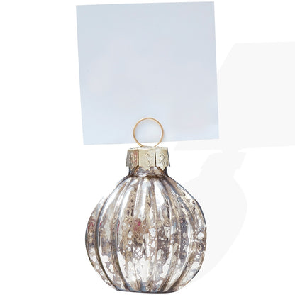 Silver Bauble Christmas Place Card Holders