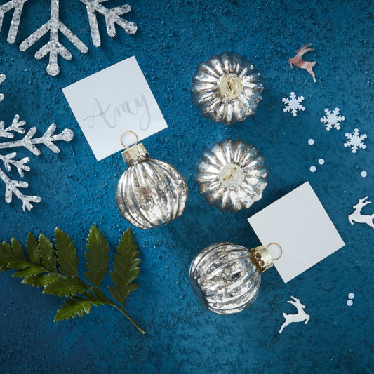 Silver Bauble Christmas Place Card Holders