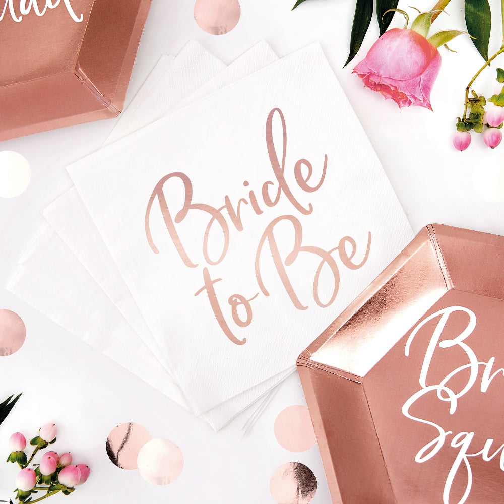 White & Rose Gold Bride to be Paper Napkins
