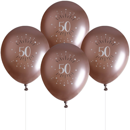 Sparkling Rose Gold 50th Latex Balloons