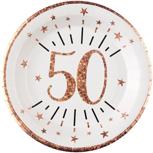 Sparkling Rose Gold 50th Paper Plates