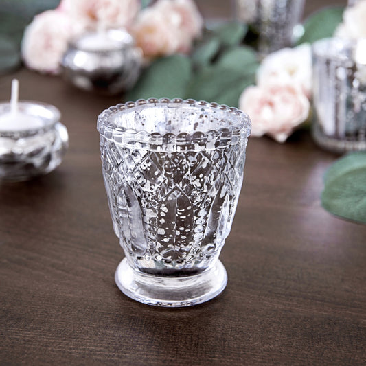 Silver Glass Candle Holder 8cm