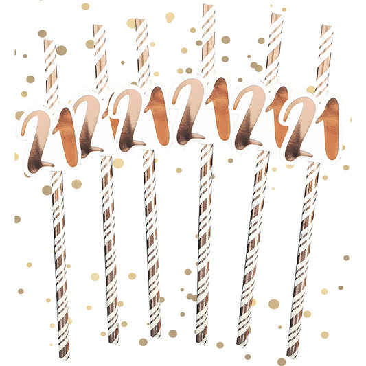 Rose Gold 21st Birthday Straws