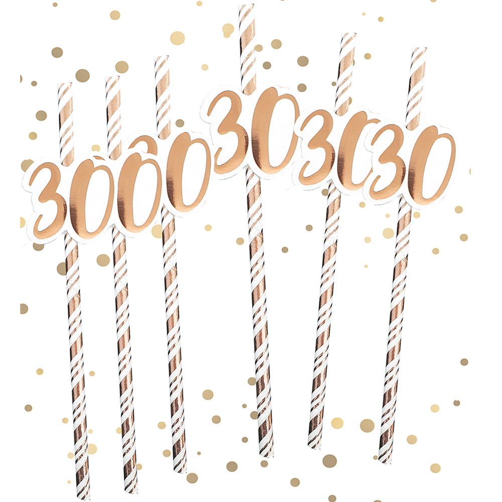 Rose Gold 30th Birthday Straws