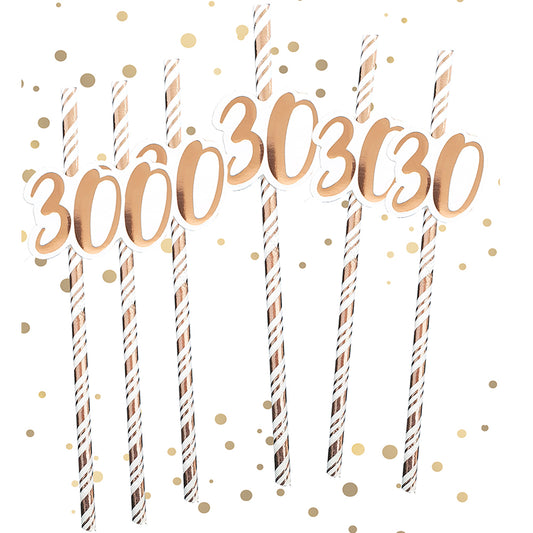 Rose Gold 30th Birthday Straws
