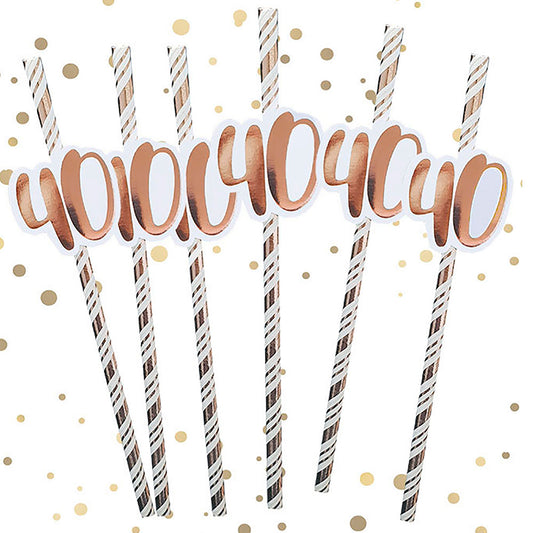 Rose Gold 40th Birthday Straws