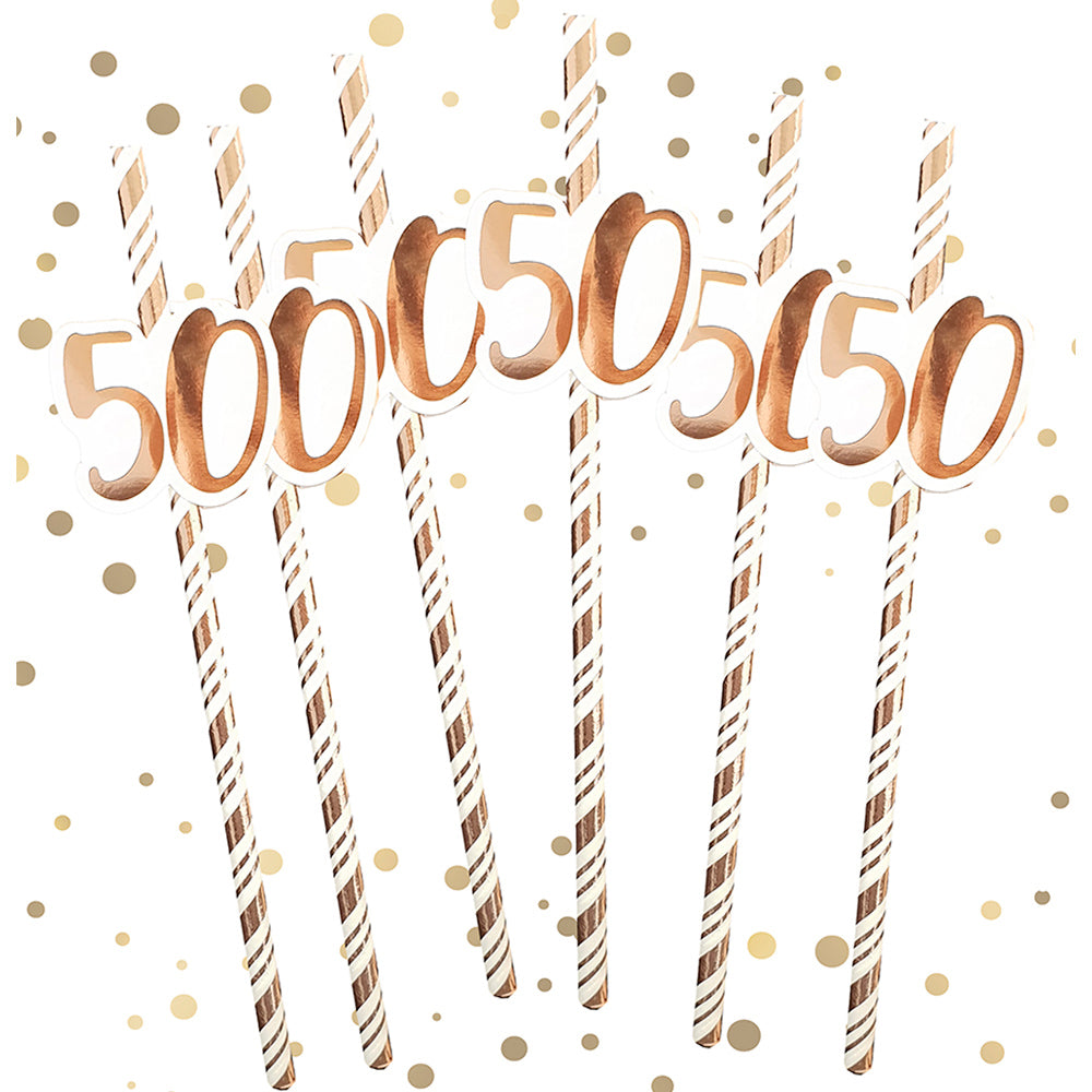 Rose Gold 50th Birthday Straws