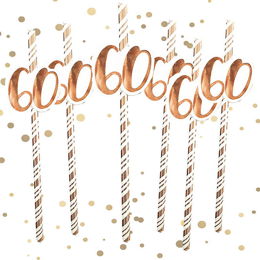 Rose Gold 60th Birthday Straws