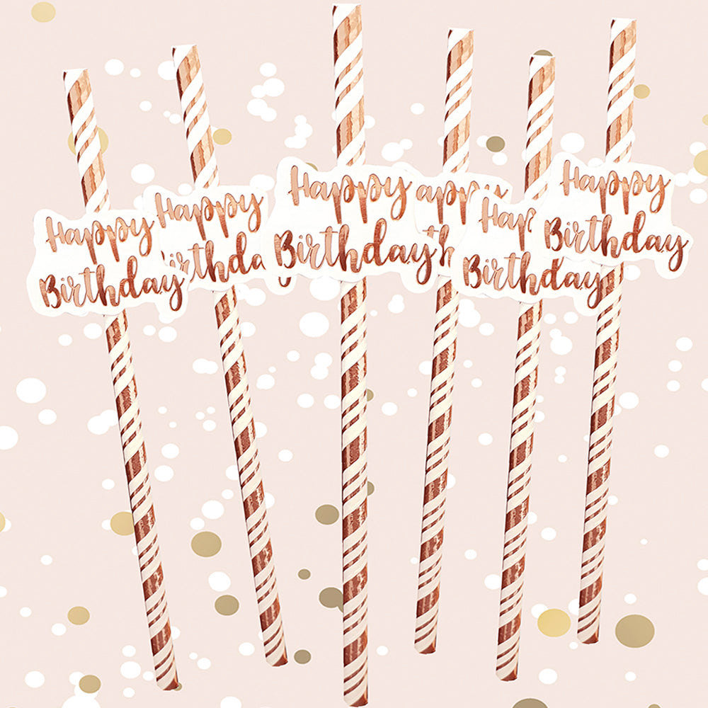 Rose Gold Happy Birthday Straws