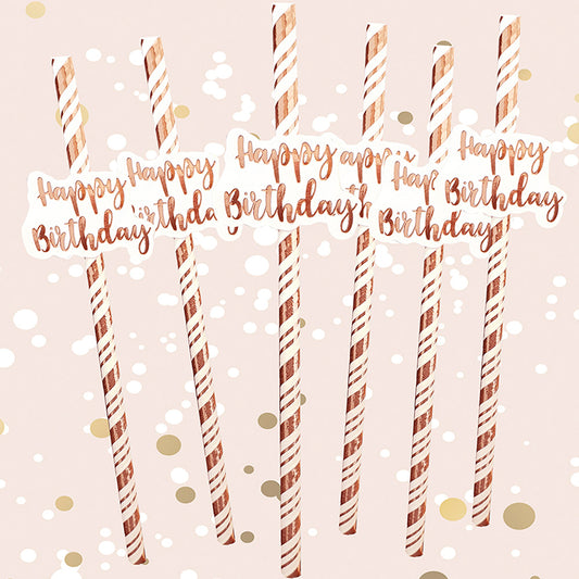 Rose Gold Happy Birthday Straws