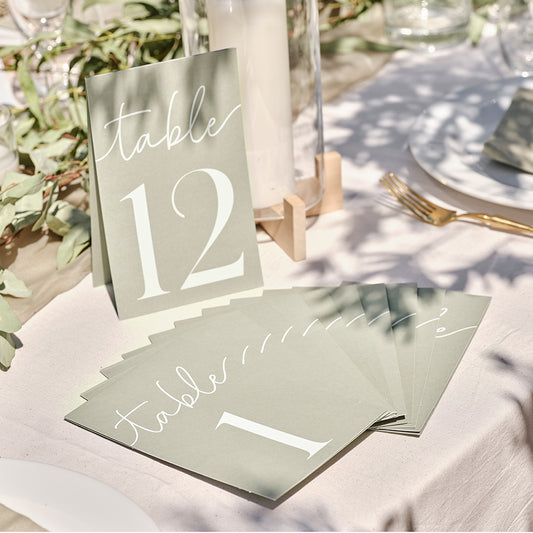 Sage Card 1-12 Wedding Table Numbers