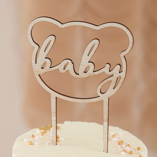 Wooden Teddy Bear Baby Shower Cake Topper