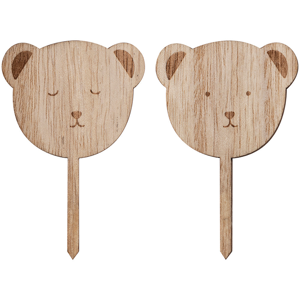 Wooden Teddy Bear Baby Shower Cupcake Toppers