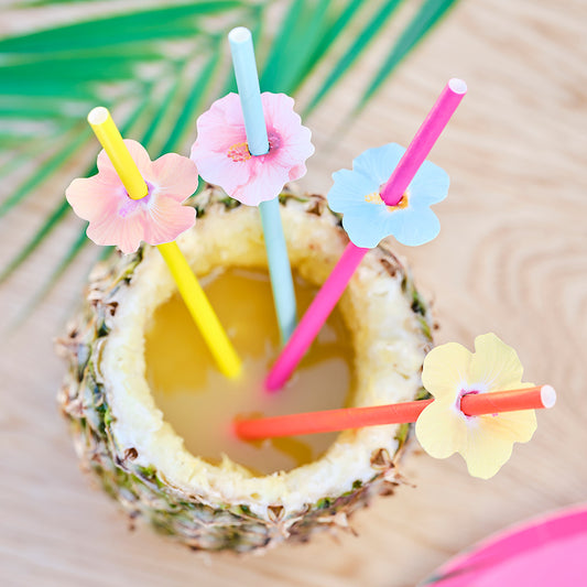 Hawaiian Paper Party Straws with Flower Toppers