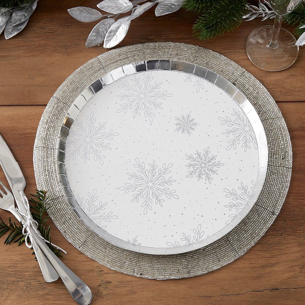 Silver Foiled Snowflake Christmas Paper Plates