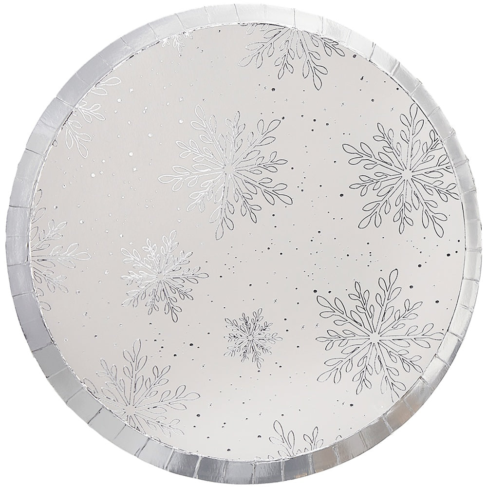 Silver Foiled Snowflake Christmas Paper Plates