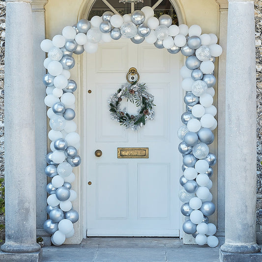 Silver & White Christmas Door Balloon Arch Kit