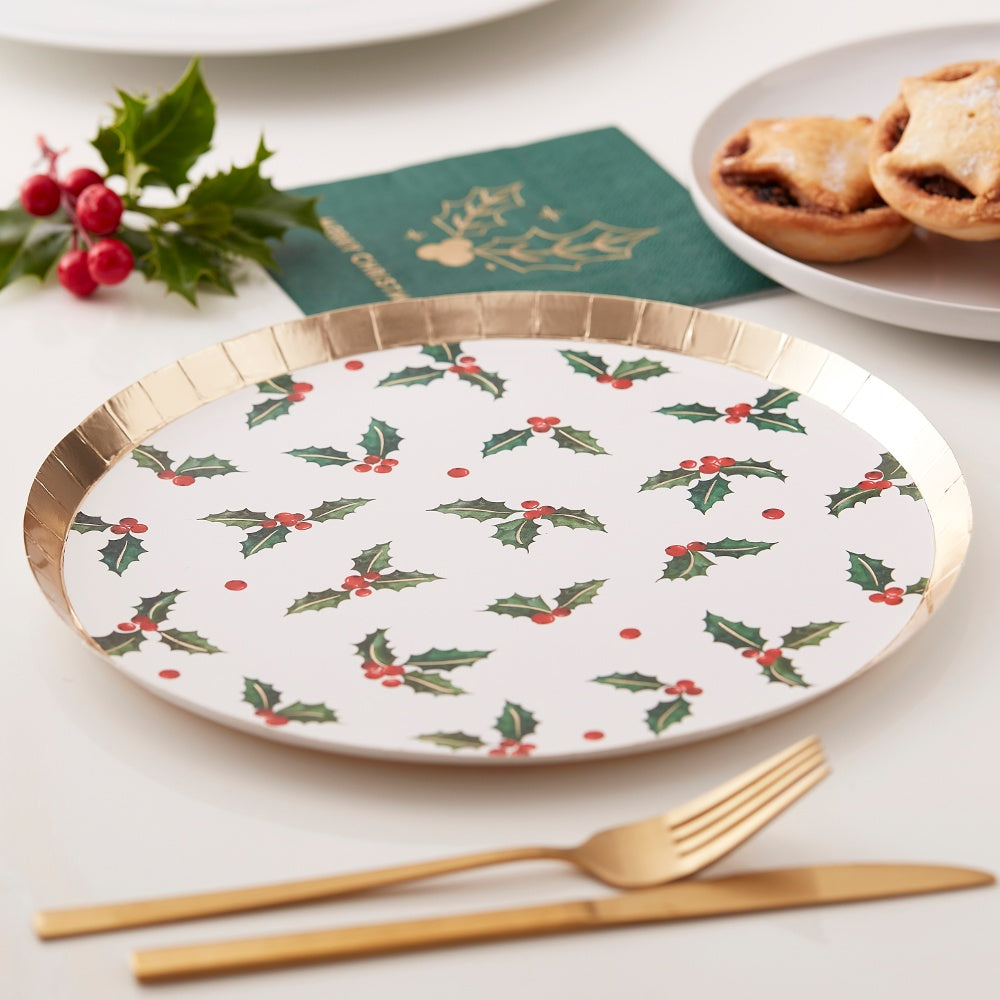 Christmas Holly Leaf Paper Party Plates