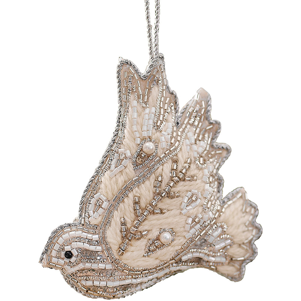 Turtle Dove Embroidered Christmas Hanging Tree Decoration
