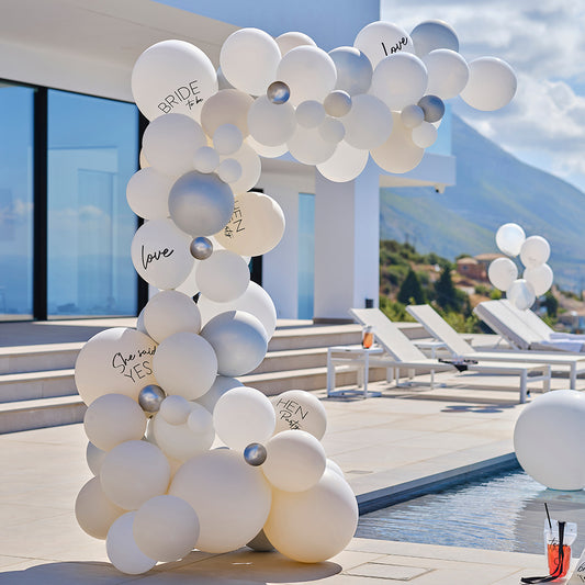 White & Silver Hen Party Balloon Arch Kit
