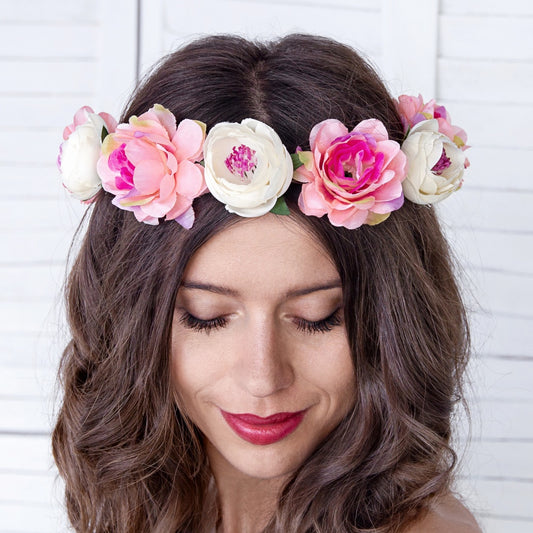 White & Pink Artificial Flower crown