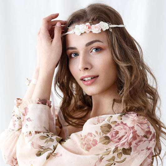 Peach Artificial Flower Crown Headband