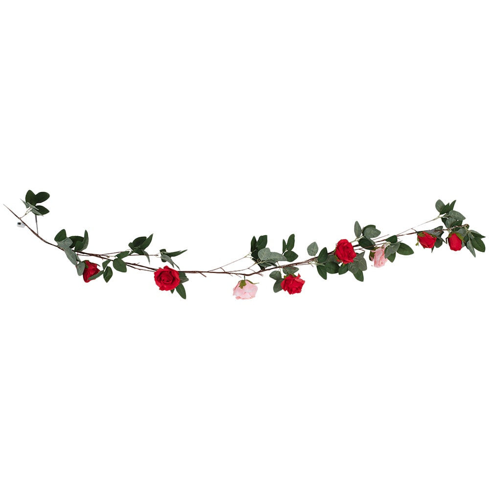 Artificial Rose Garland with String Lights