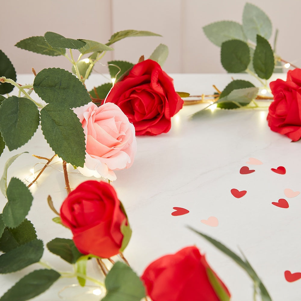 Artificial Rose Garland with String Lights