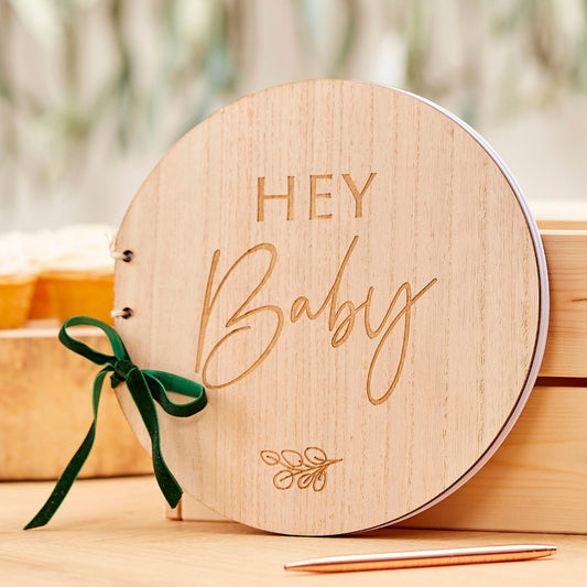 Wooden Hey Baby Shower Guest Book - Ginger Ray - Party Touches