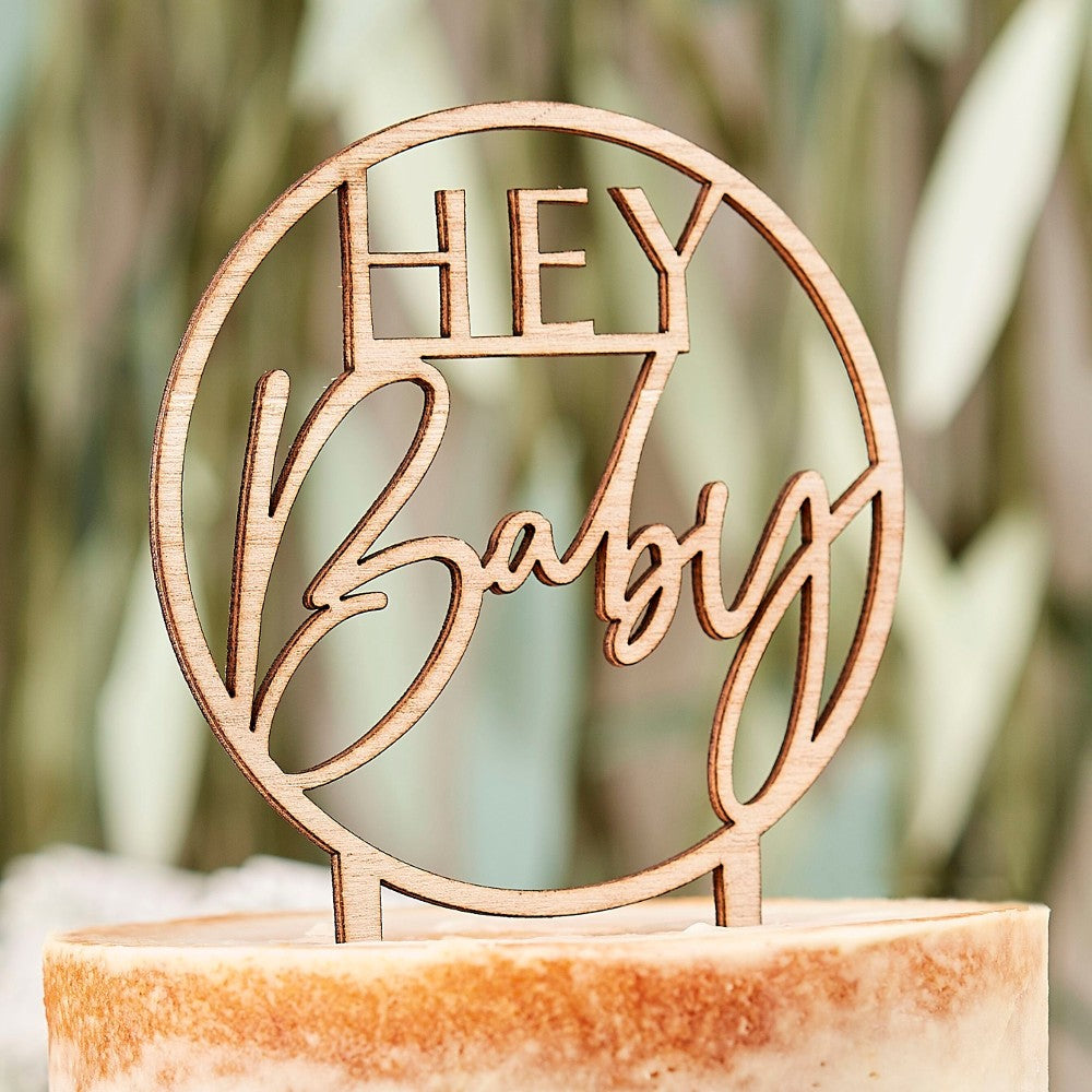 Wooden Hey Baby Shower Cake Topper - Ginger Ray - Party Touches