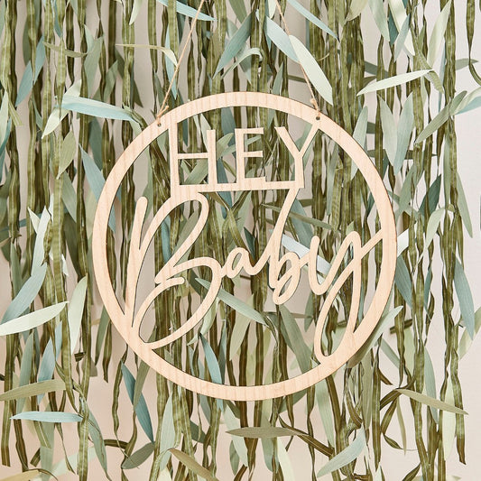 Wooden Hey Baby Shower Sign - Ginger Ray - Party Touches