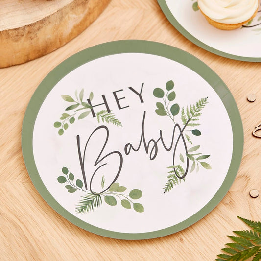 Botanical Hey Baby Shower Plates - Ginger Ray - Party Touches