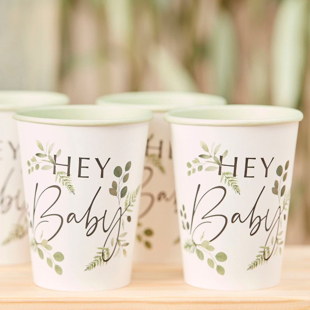 Botanical Hey Baby Shower Cups - Ginger Ray - Party Touches